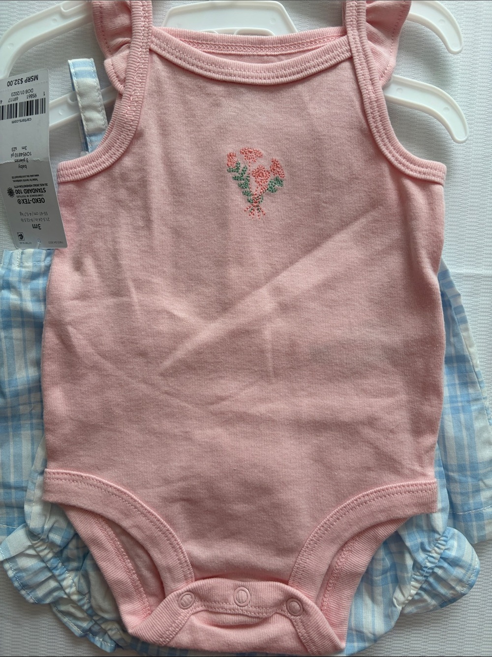 Pink Floral Baby One-Piece Bodysuit and a Blue and White 2 piece outfit!
NWT 3m - Picture 1 of 4